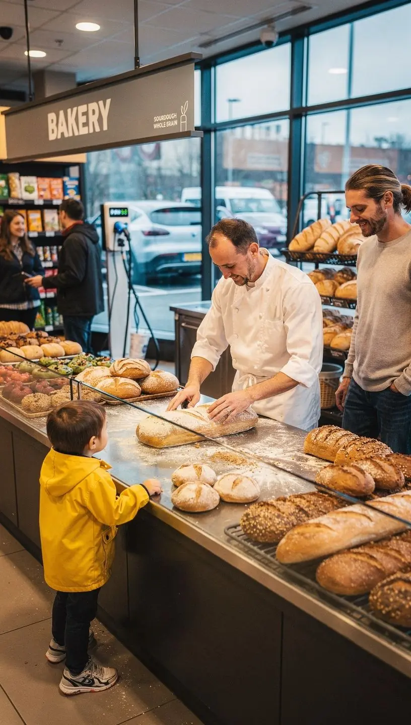 Eine Ladestation fГјr Elektrofahrzeuge, eingebettet in den Parkplatz eines Supermarktes in Г–sterreich.
